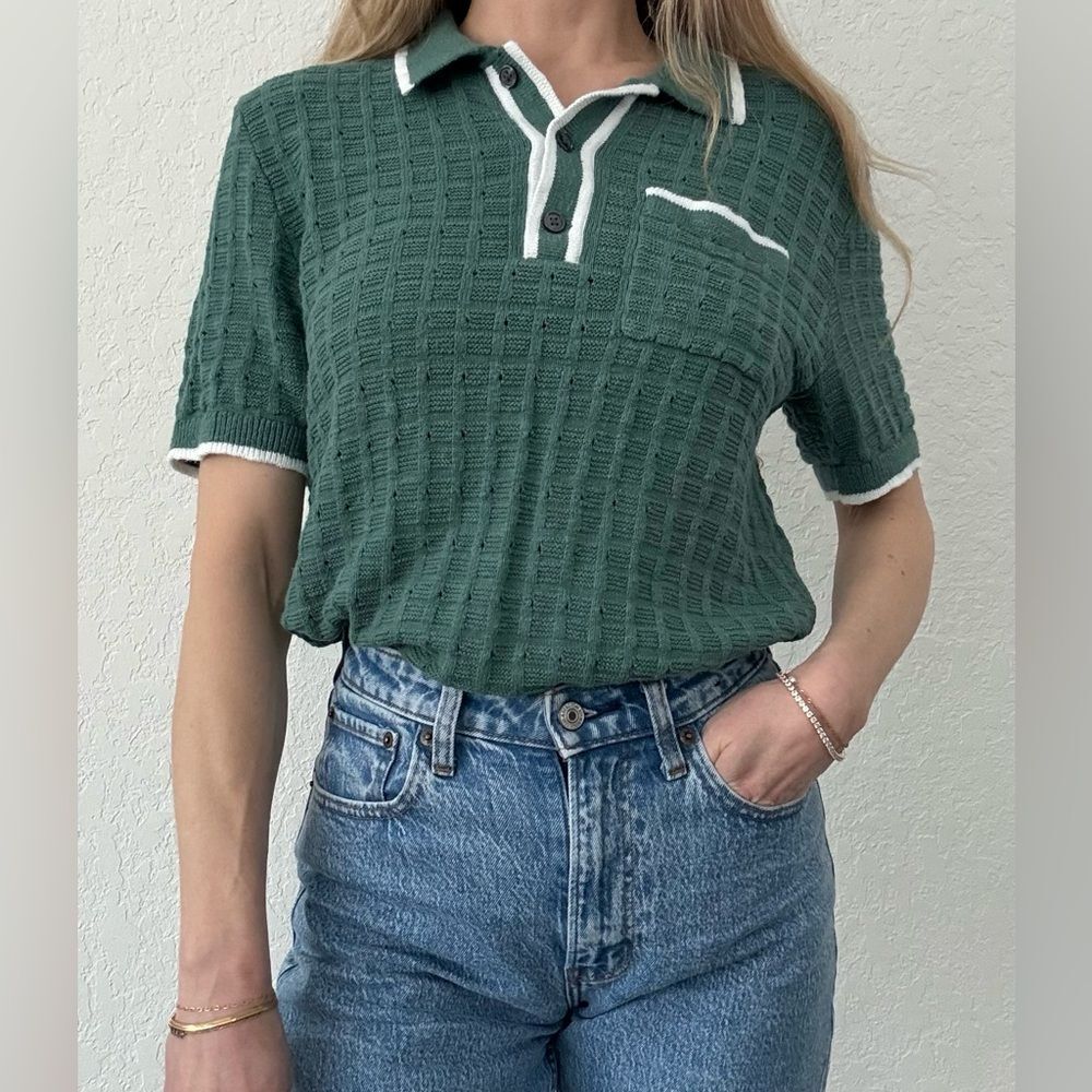Abercrombie Green Textured Polo Knit Top – XS - Picture 2 of 8